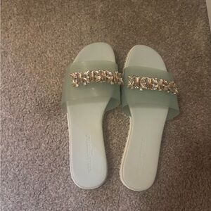 Karl Lagerfeld Mint Green Jeweled Slide Sandals